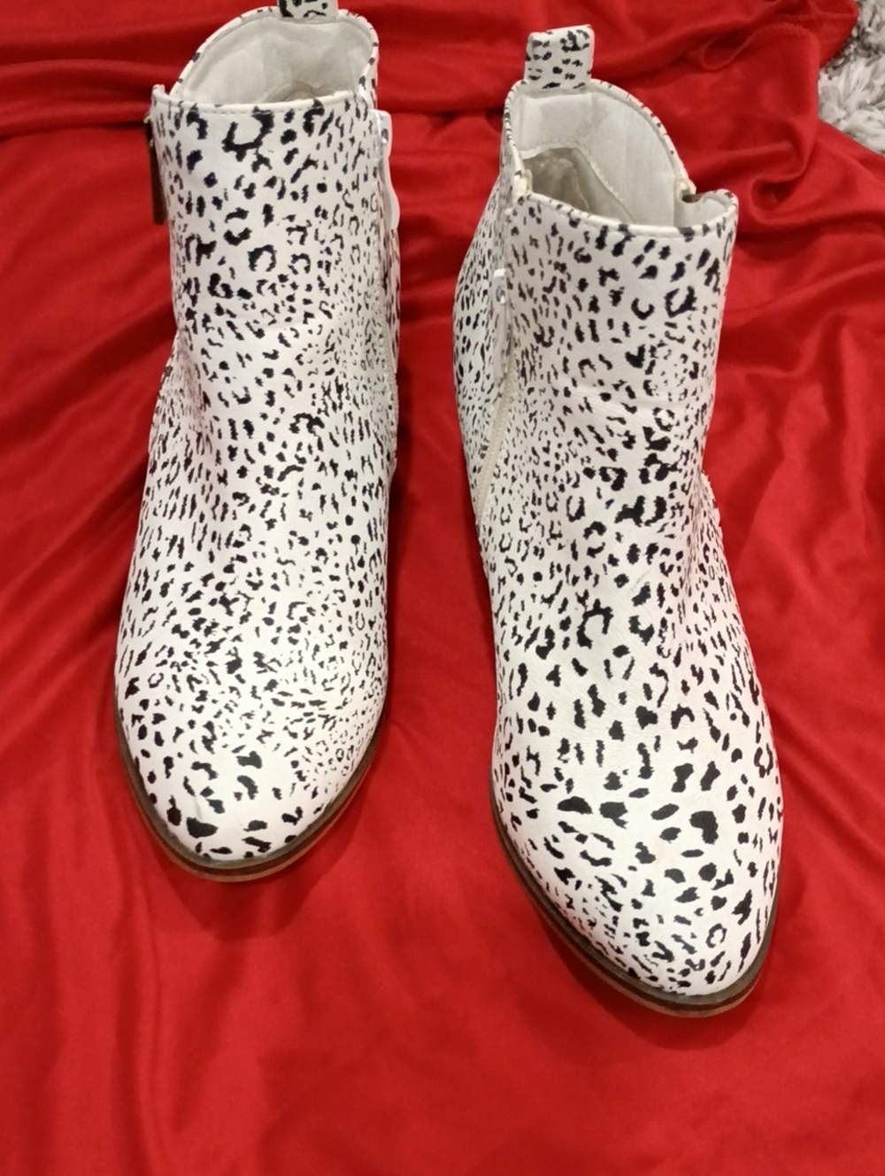 Journee Collection White with Black Spotted Print Ankle Booties